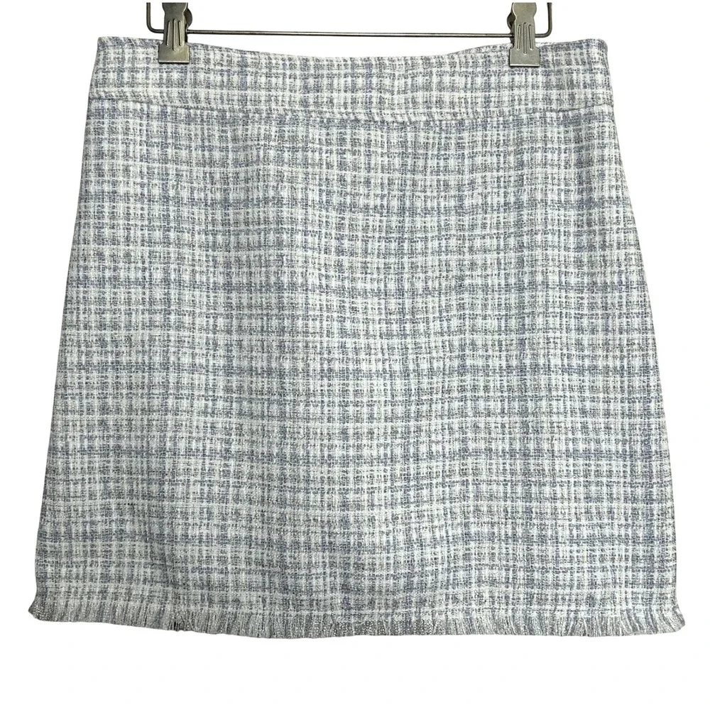 Maison dAmelie Tweed Mini Skirt Blue White Plaid Frayed‎ Hem Back Zip Women 2